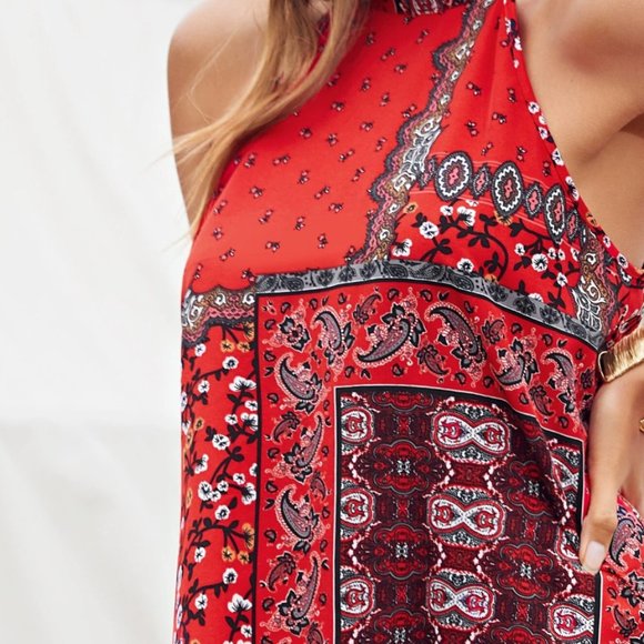 Tie Back Paisley Print Halter Dress - Picture 4 of 8